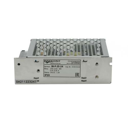 Источник питания INNOCONT. Вход: 220VAC, 0.45А, выход: 35W, 24VDC, 1.5A,-10 +50С, IP20, типы защиты: КЗ, перегрузка, перенапряжение SB-P-35-24 — фото-672_6
