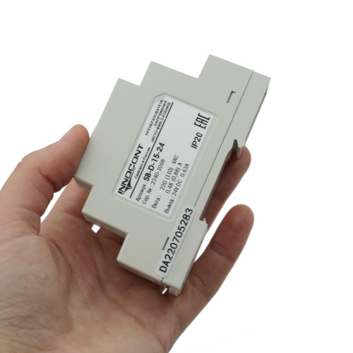 Источник питания INNOCONT. Вход: 220VAC, 0.48А, выход: 15W, 24VDC, 0.63A, -10 +50С, IP20, типы защиты: КЗ, перегрузка, перенапряжение SB-D-15-24 — фото-672_7