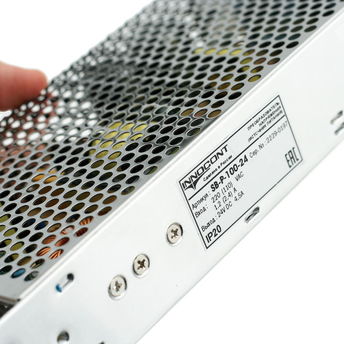 Источник питания INNOCONT. Вход: 220VAC, 1.2А, выход: 100W, 24VDC, 4.5A, -10 +50С, IP20,типы защиты: КЗ, перегрузка, перенапряжение SB-P-100-24 — фото-672_4