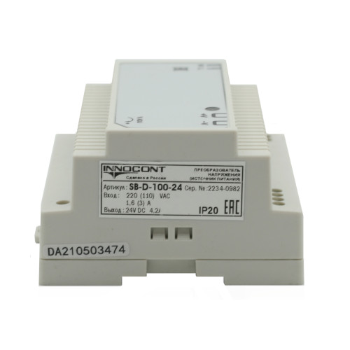 Источник питания INNOCONT. Вход: 220VAC, 1.6А, выход: 100W, 24VDC, 4.2A, типы защиты: КЗ, перегрузка,-10 +50С, IP20, перенапряжение SB-D-100-24 — фото-672_4