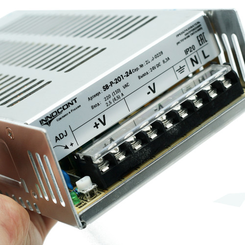 Источник питания INNOCONT. Вход: 220VAC, 2.5А, выход: 200W, 24VDC, 8.3A, -10 +50С, IP20 типы защиты: КЗ, перегрузка, перенапряжение SB-P-201-24 — фото-672_2