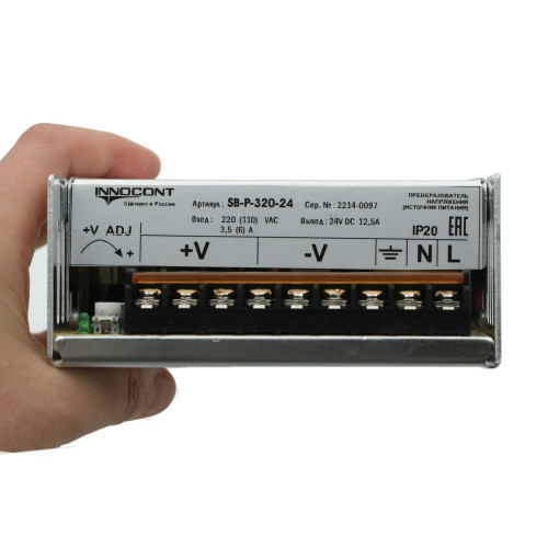 Источник питания INNOCONT. Вход: 220VAC, 3.5А, выход: 300W, 24VDC, 12.5A,-10 +50С, IP20, типы защиты: КЗ, перегрузка, перенапряжение SB-P-320-24 — фото-672_4