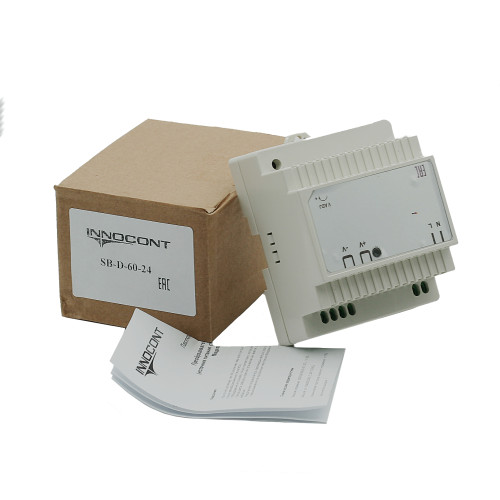 Источник питания INNOCONT. Вход: 220VAC, 0.8А, выход: 60W, 24VDC, 2.5A,-10 +50С, IP20, типы защиты: КЗ, перегрузка, перенапряжение SB-D-60-24 — фото-672_7