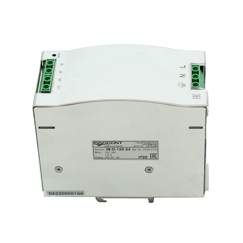 Источник питания INNOCONT на DIN-рейку, -10 +50С, IP20, вход: 220VAC, 1.6А, выход: 120W, 24VDC, 5A, типы защиты: КЗ, перегрузка, перенапряжение SB-D-120-24 — фото-672_8