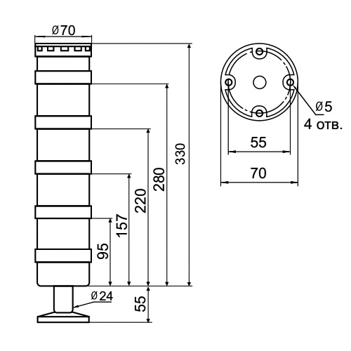 Светосигнальная колонна INNOCONT TL70B-024-RRRR-55 — фото-672_2